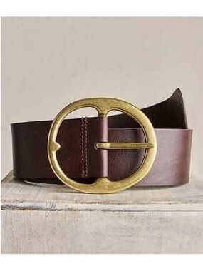 Free People We The Free Brando Espresso Brown Wide Leather Hip Belt Gold Buckle